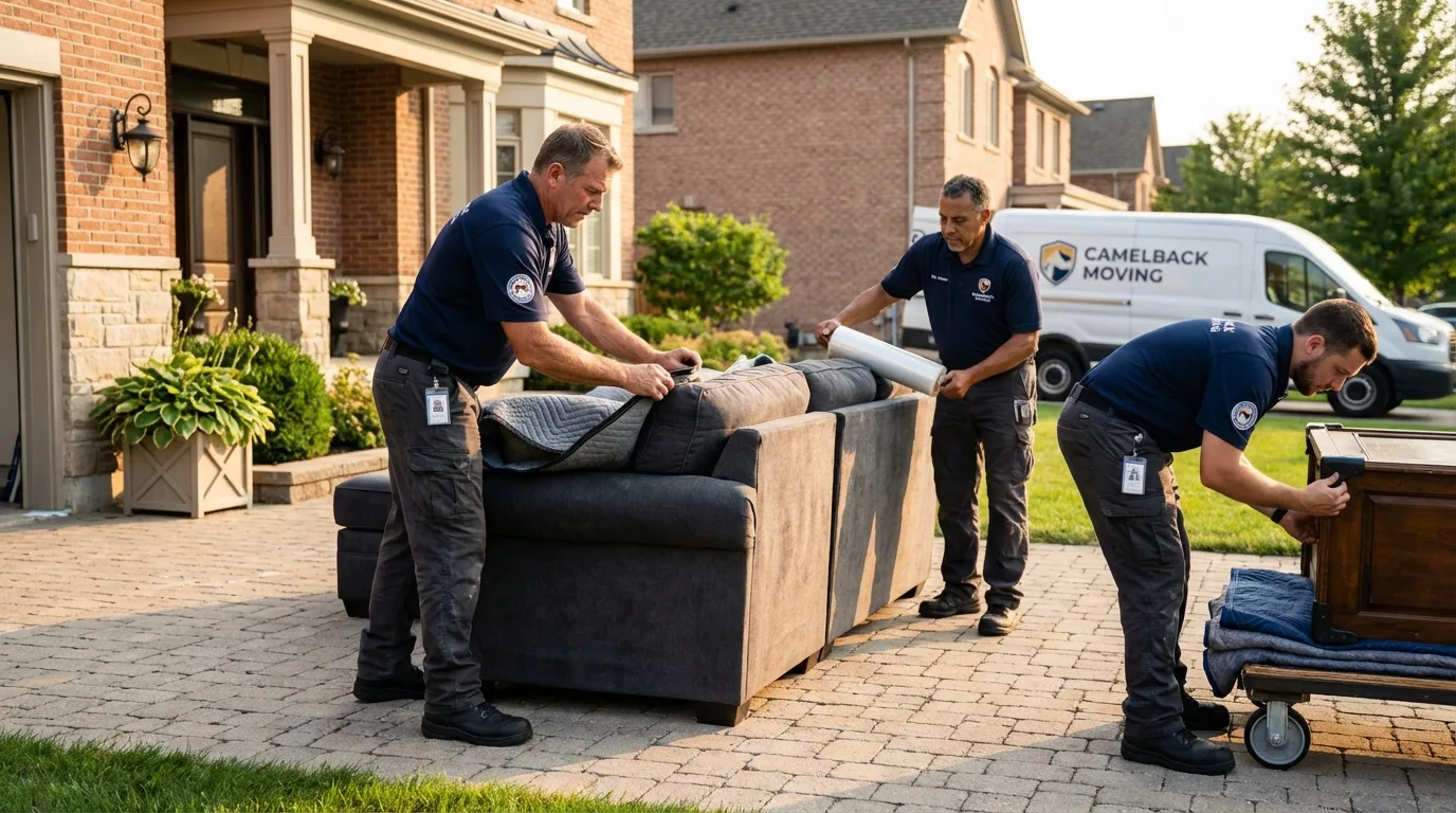 Large estate moving crew wrapping furniture in Stinnett, TX