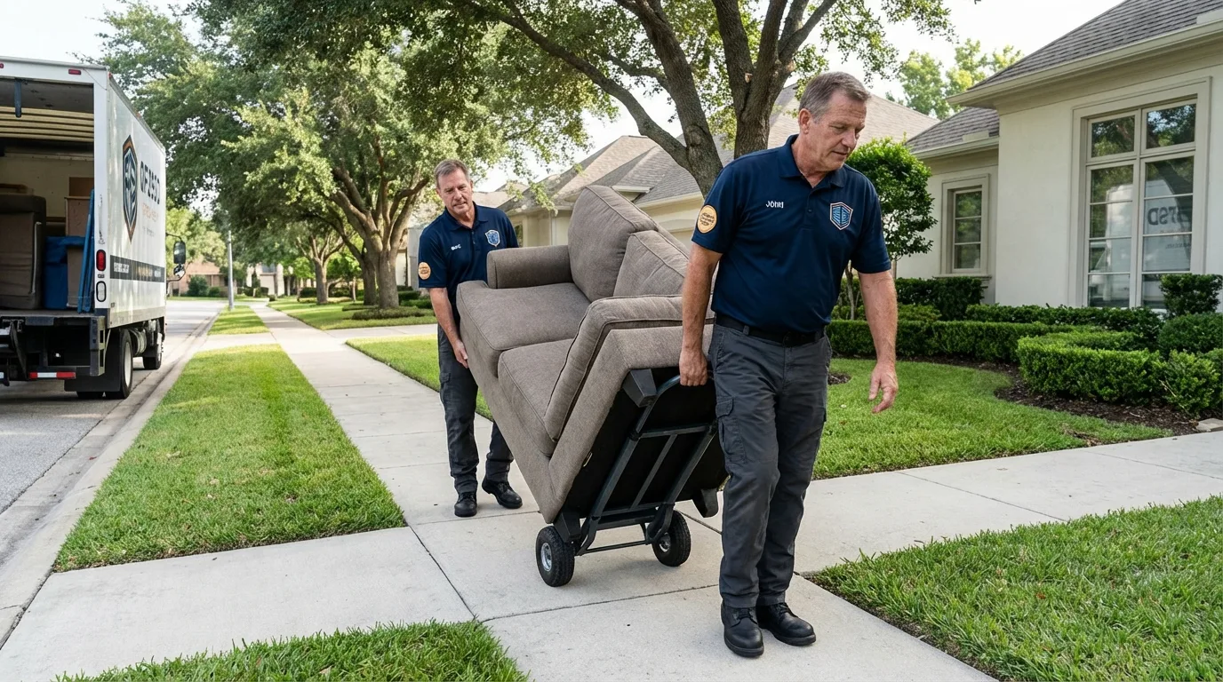 Local residential moving crew loading furniture in Stinnett, TX