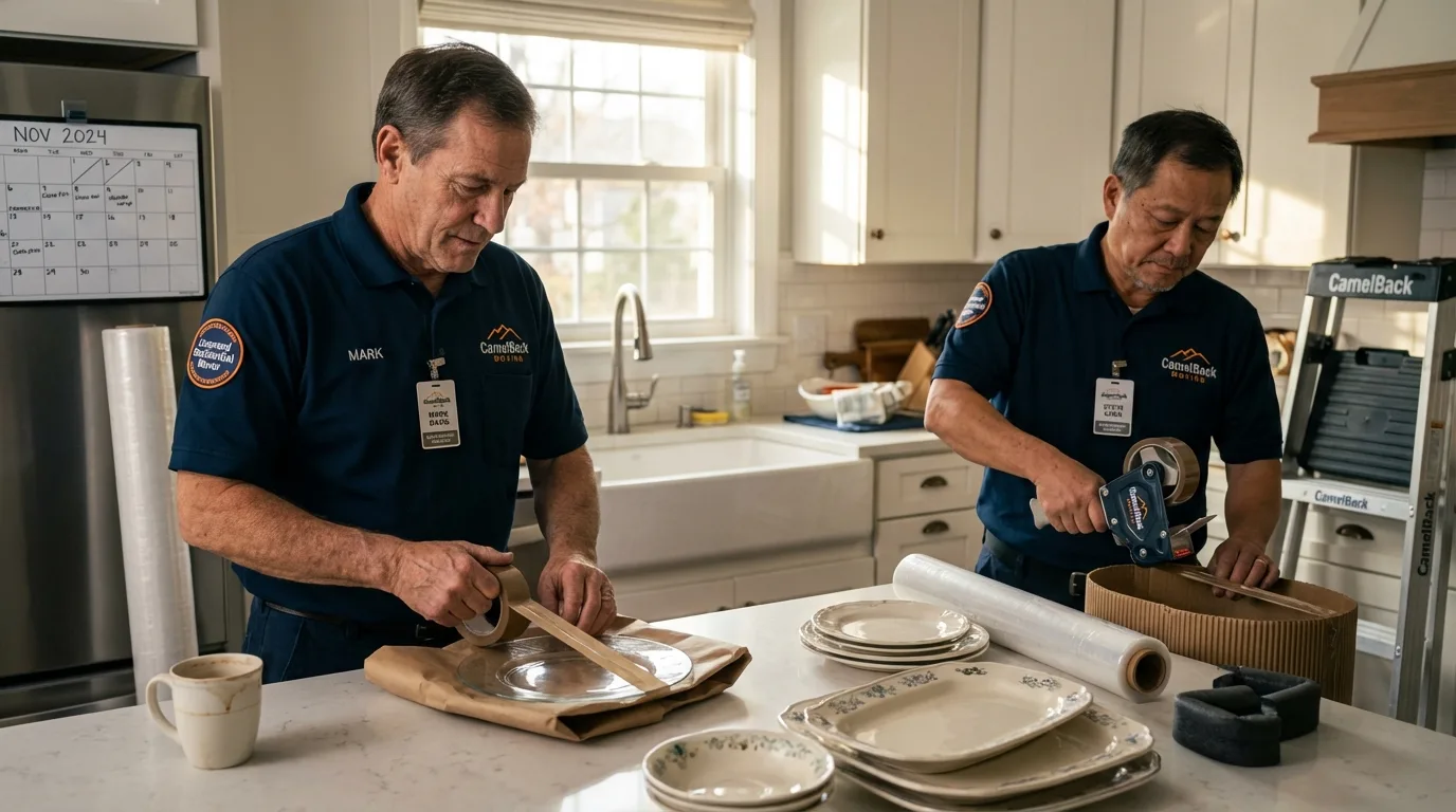 Professional crew packing kitchen dishware in Stinnett, TX
